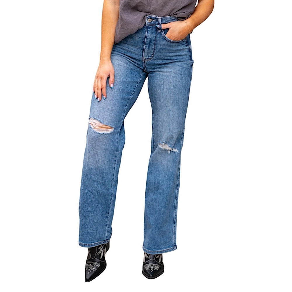 Judy Blue High Waist Tummy Control Knee Destroy Straight Jeans size 24W JB88785